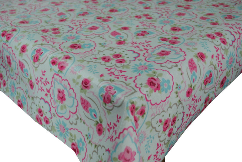 Square Wipe Clean Tablecloth  PVC Oilcloth 132cm x 132cm Paisley Rose Rose Pink