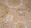 Round Wipe Clean Tablecloth Vinyl PVC 140cm Mandala Taupe