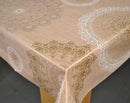 Square Wipe Clean Tablecloth Vinyl PVC 140cm x 140cm Mandala Taupe