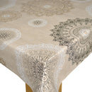 Mandala Beige and Black Vinyl Oilcloth Tablecloth
