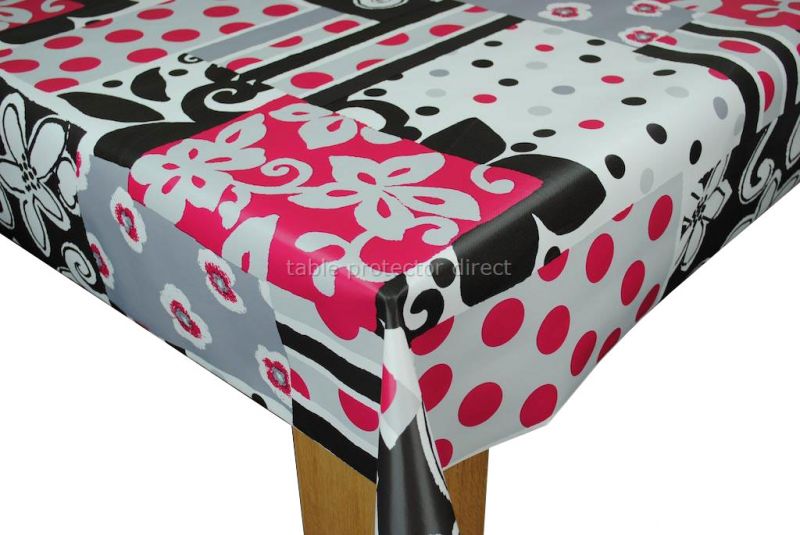 Patchwork Pink and Black Vinyl Tablecloth 20 Metres