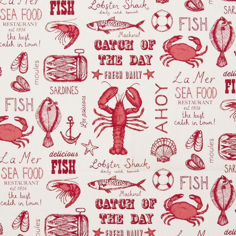 Round Wipe Clean Tablecloth PVC Oilcloth  132cm Seafood Red