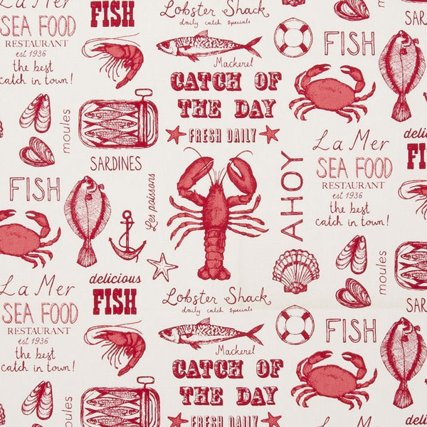 Square Wipe Clean Tablecloth  PVC Oilcloth 132cm x 132cm Seafood Red