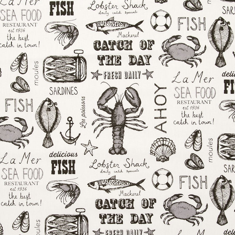 Round Wipe Clean Tablecloth PVC Oilcloth  132cm Seafood Charcoal