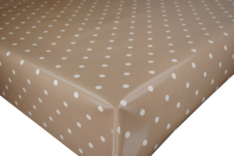 Round Wipe Clean Tablecloth PVC Oilcloth  132cm DOTTY TAUPE Polka Dot