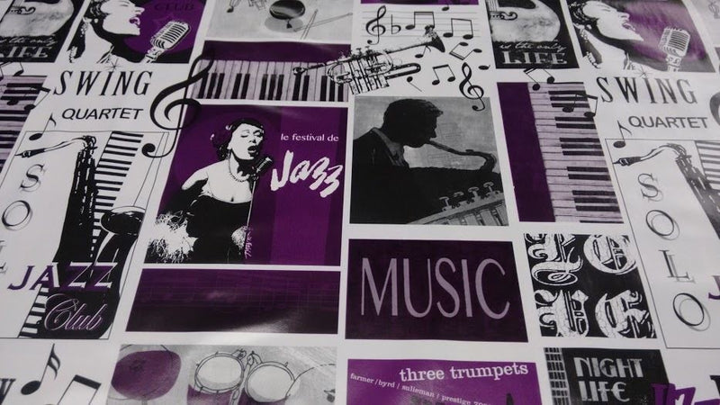 Jazz Club Purple Vinyl Oilcloth Tablecloth