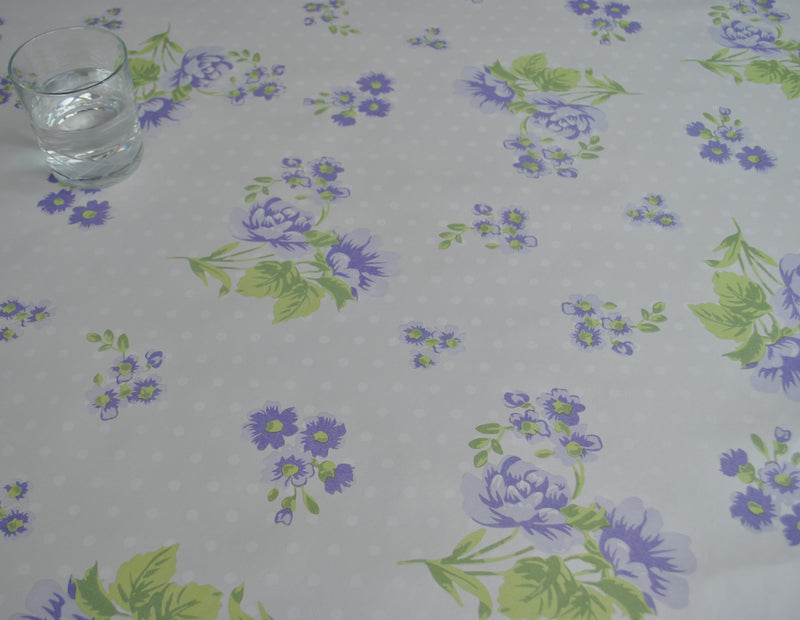 Shabby Flower Lilac Vinyl Oilcloth Tablecloth