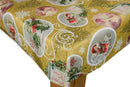 Christmas Time Gold Vinyl Oilcloth Tablecloth