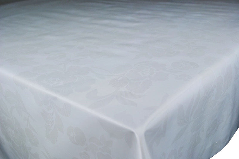 White Rose Damask Vinyl Tablecloth