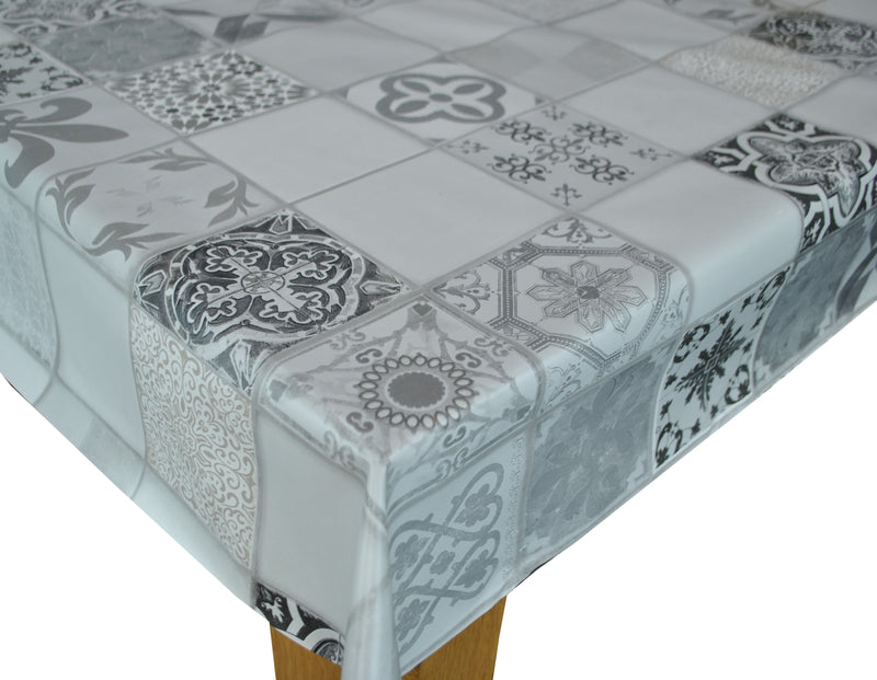 Lisbon Tiles Grey Vinyl Oilcloth Tablecloth