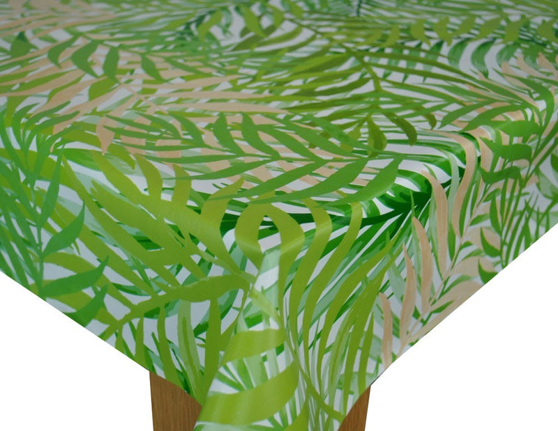 Jungle Leaves Green Vinyl Oilcloth Tablecloth