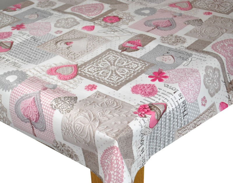 Love Pink and Grey Vinyl Oilcloth Tablecloth