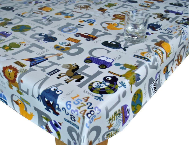 Alphabet Silver Vinyl Oilcloth Tablecloth