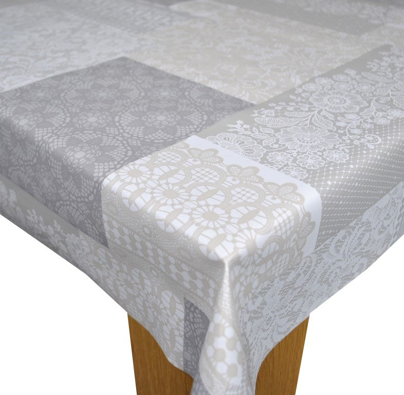 Bruges Lace Pattern Grey Vinyl Oilcloth Tablecloth