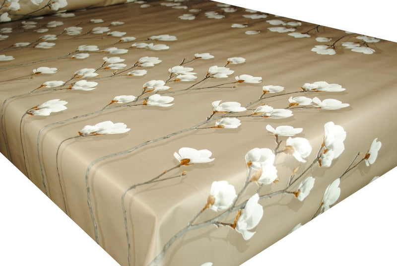 Magnolia Border Taupe Vinyl Tablecloth