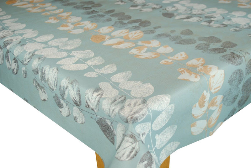 Leaf Stripe Duckegg Vinyl Oilcloth Tablecloth