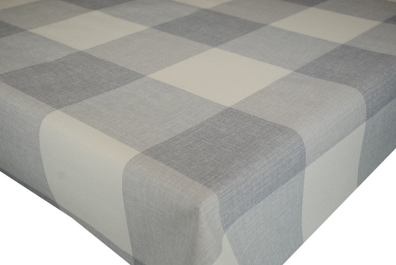 Maxine Grey Linen Check   Vinyl Oilcloth Tablecloth