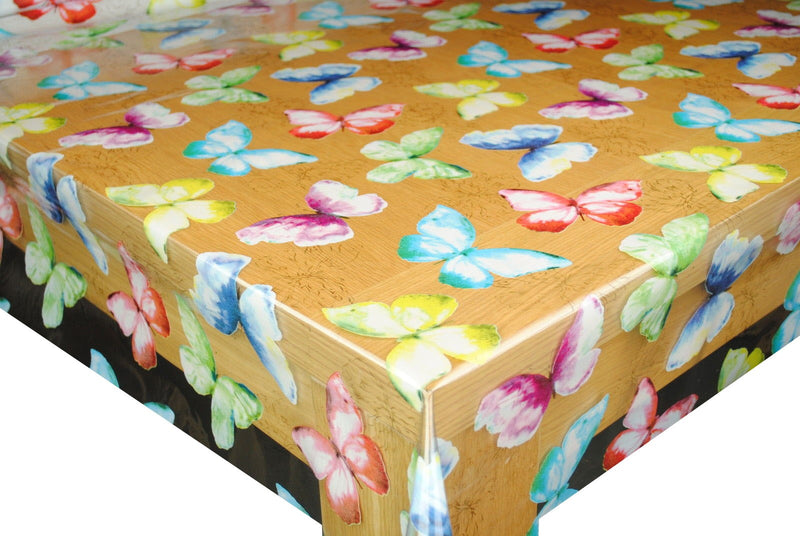 Butterfly Multi on Crystal Clear Vinyl Oilcloth Tablecloth