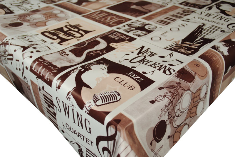 Jazz Club Brown Vinyl Oilcloth Tablecloth