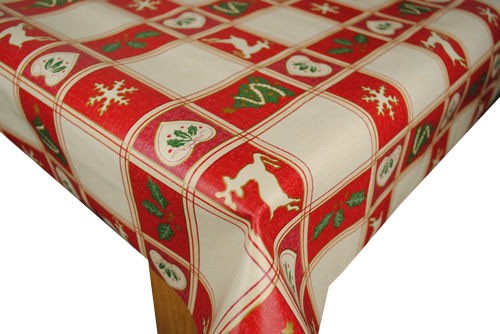Christmas Check Vinyl Oilcloth Tablecloth