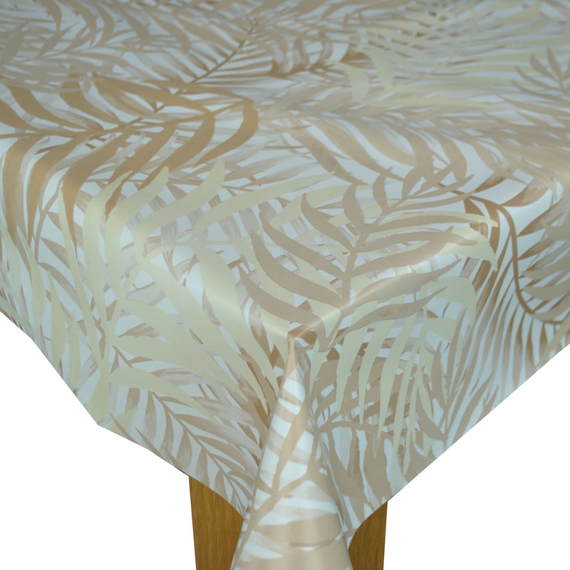 Jungle Leaves Beige Vinyl Oilcloth Tablecloth