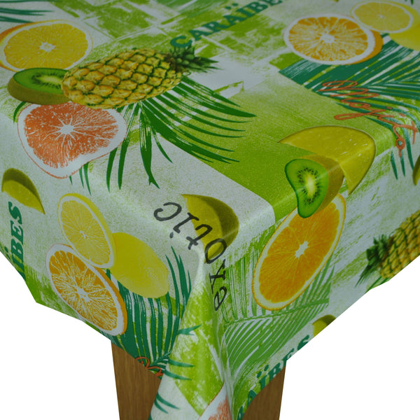 Round Wipe Clean Tablecloth Vinyl PVC 140cm Exotic Fruit