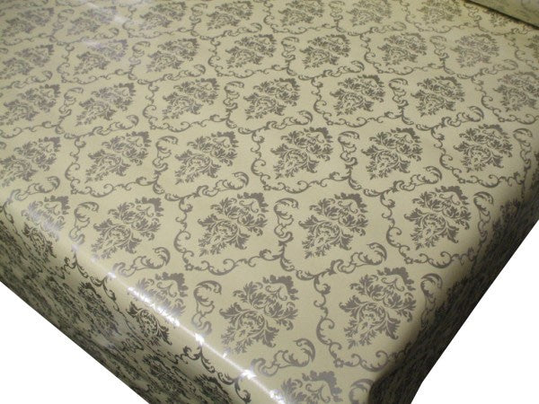 Regency Vanilla and Silver Vinyl Oilcloth Tablecloth