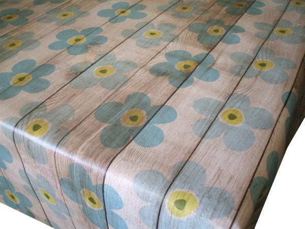 Daisy Boardwalk Blue Vinyl Oilcloth Tablecloth
