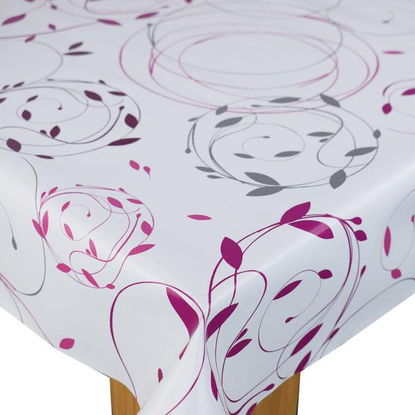 Leaf Swirl Fuschia Vinyl Oilcloth Tablecloth