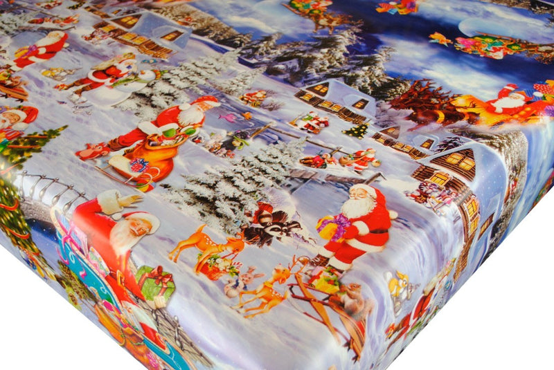 Merry Christmas Scene Christmas  Vinyl Oilcloth Tablecloth