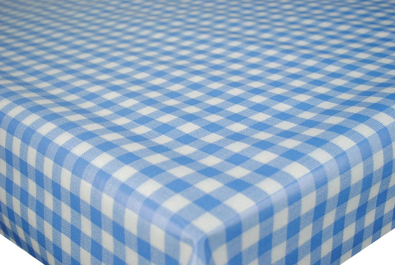 Blue & White Bistro Check Vinyl Oilcloth Tablecloth