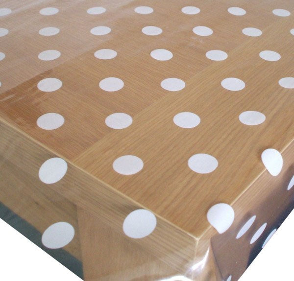 Polka Dot White Crystal Vinyl Oilcloth Tablecloth
