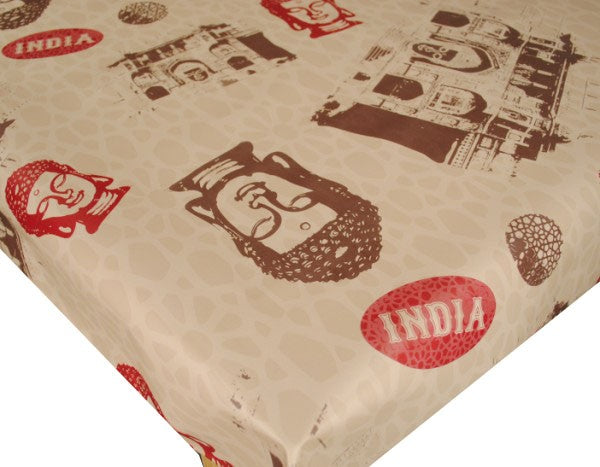 Buddha Taupe Vinyl Oilcloth Tablecloth
