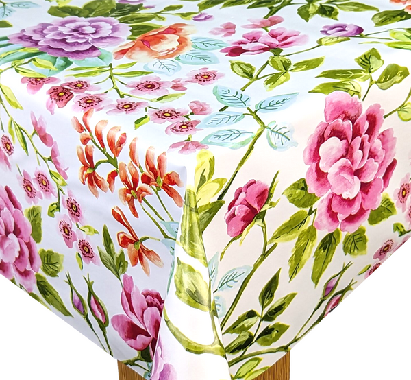 Bright Blooming Flowers Vinyl Oilcloth Tablecloth