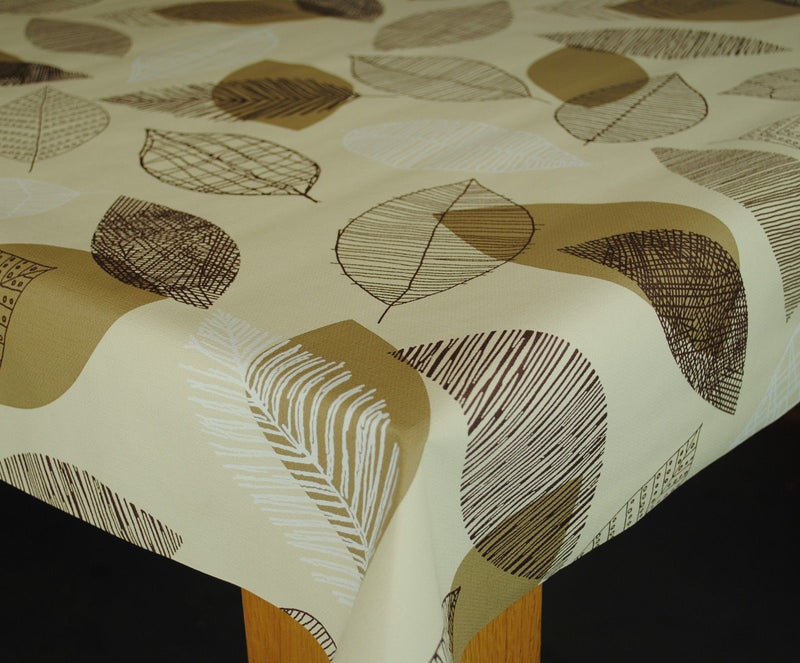 Multi Leaves Taupe Vinyl Tablecloth