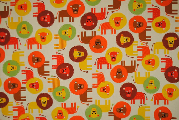 Lenny Lion Orange 100% Cotton Fabric by Marson Fabrics