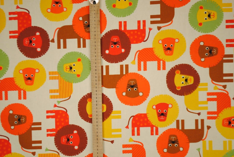 Lenny Lion Orange 100% Cotton Fabric by Marson Fabrics