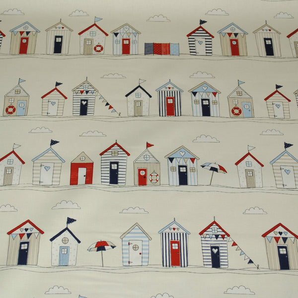 Beach Huts Blue 100% Cotton Fabric by Fryetts