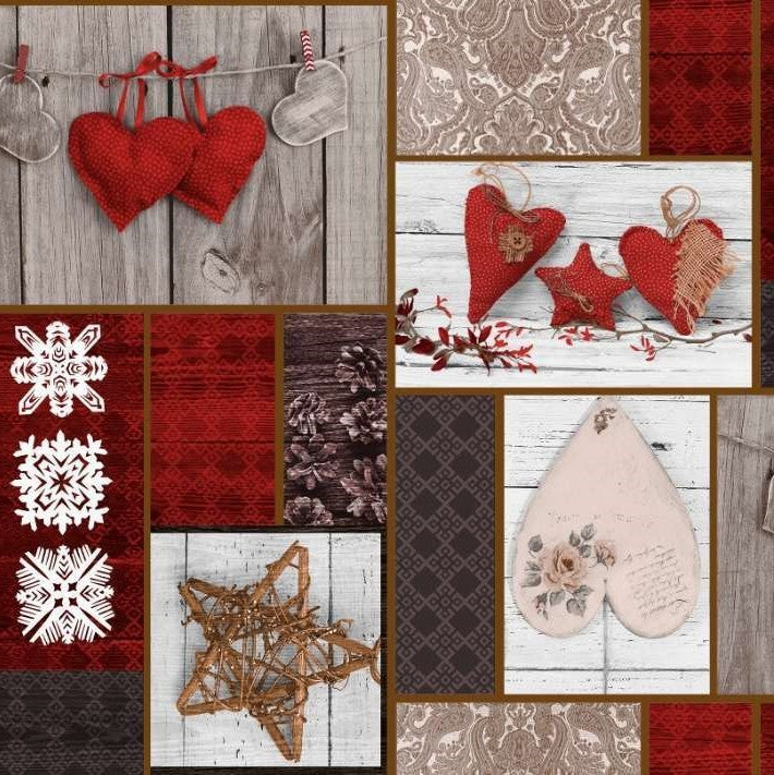 Love Christmas Hearts Vinyl Oilcloth Tablecloth