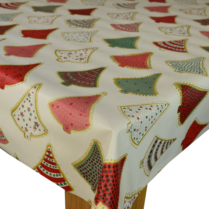 Christmas Trees Red Green and Gold Vinyl Oilcloth Tablecloth
