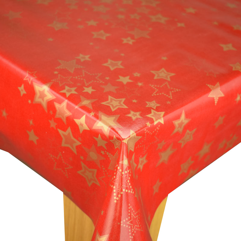 Stellar Stars Gold on Red Vinyl Oilcloth Tablecloth