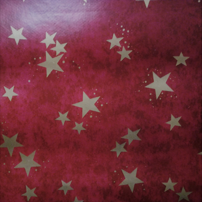 Christmas Gold Stars on Berry Red Vinyl Oilcloth Tablecloth