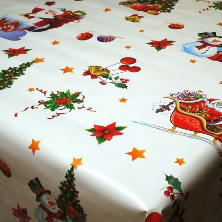 Xmas Santa Sleigh White Christmas Vinyl Oilcloth Tablecloth