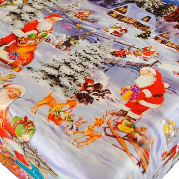 Merry Christmas Scene Christmas  Vinyl Oilcloth Tablecloth