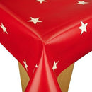 Christmas Red with Cream Stars Vinyl Oilcloth Tablecloth