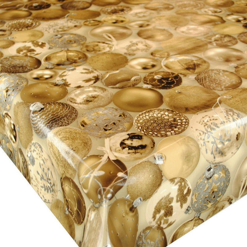 Gold Baubles Christmas Vinyl Oilcloth Tablecloth