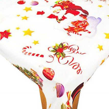 Happy Santa White Christmas  Vinyl Tablecloth 20 Metres x 140cm