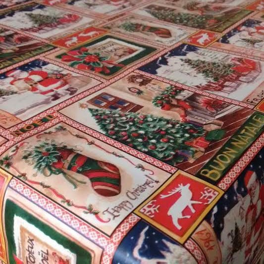 Christmas Greetings Vinyl Oilcloth Tablecloth