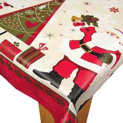 Santa Christmas Tree Border Design Vinyl Tablecloth 20 Metres