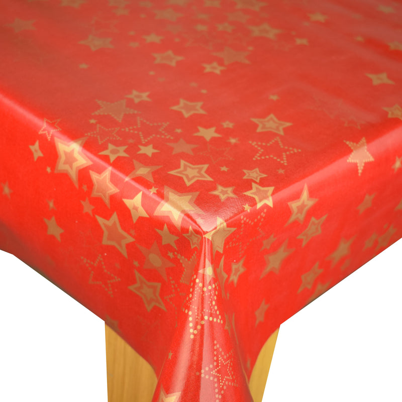 Stellar Stars Gold on Red Vinyl Oilcloth Tablecloth